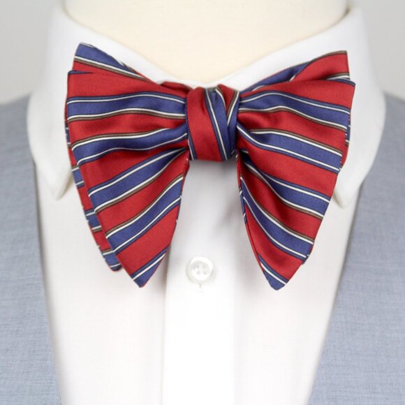 Men's Self-tied Bow Tie 100%Silk Big Butterfly Red Blue Stripe S728 - Picture 5 of 8
